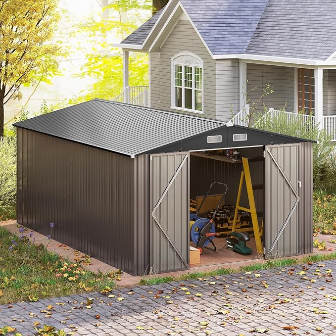 Goplus 10 x 14 FT Outdoor Storage Shed, Large Garden Tool House w/Improved - Image 12