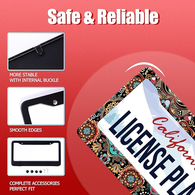 Personalized License Plate Frame Stainless Steel Floral Print Funny Boho Flower - Image 3