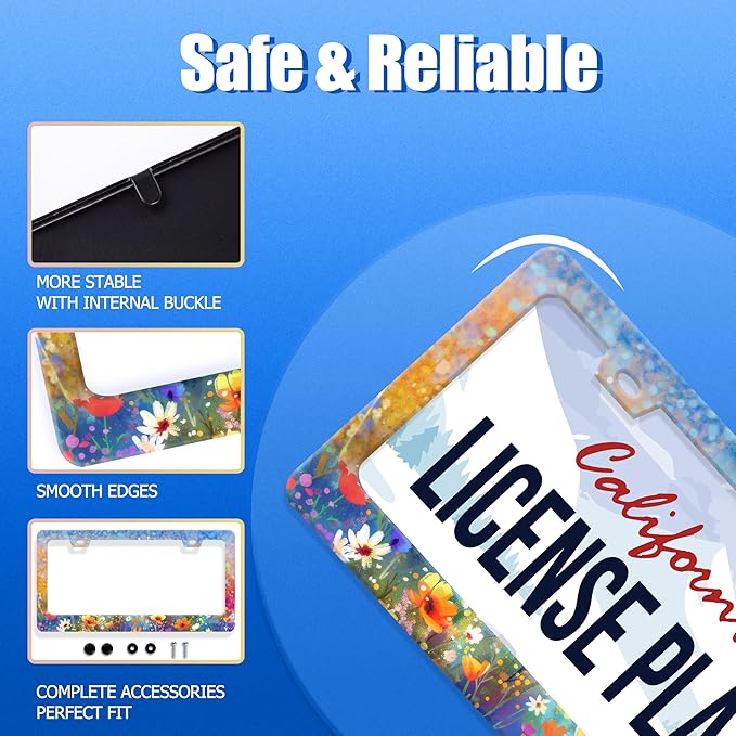 Abstract Floral License Plate Frame Watercolor Flowers License Plate Stainless - Image 2