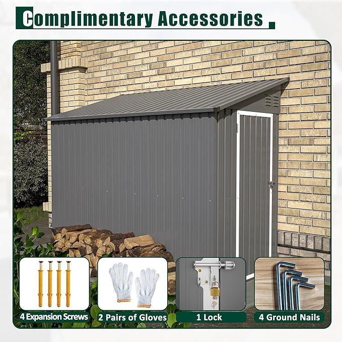 4x8 FT Outdoor Storage Shed, Lean to Metal Shed W/Floor Included, Garden - Image 9