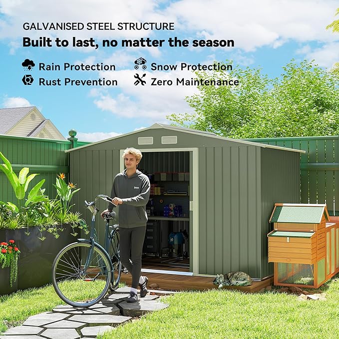 Outsunny 9' x 6' Outdoor Storage Shed, Garden Tool Metal Shed - Image 3