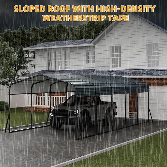 12 x 24 FT Metal Carport with Galvanized Steel Roof, Heavy Duty Metal Roof - Image 6