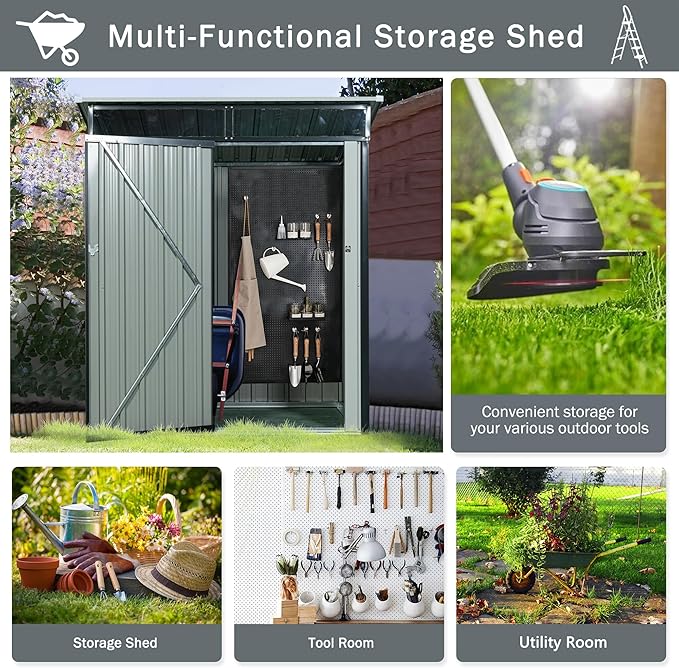 Metal 5x3 FT Garden Storage Shed, Outdoor Small Shed - Image 7