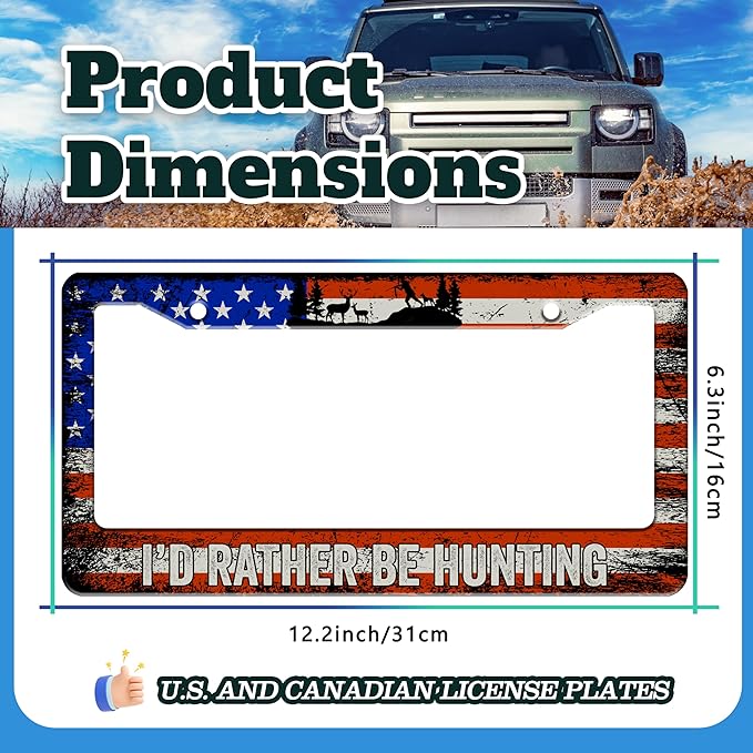 I'd Rather Be Hunting License Plate Frame Retro American Flag License Plate - Image 3