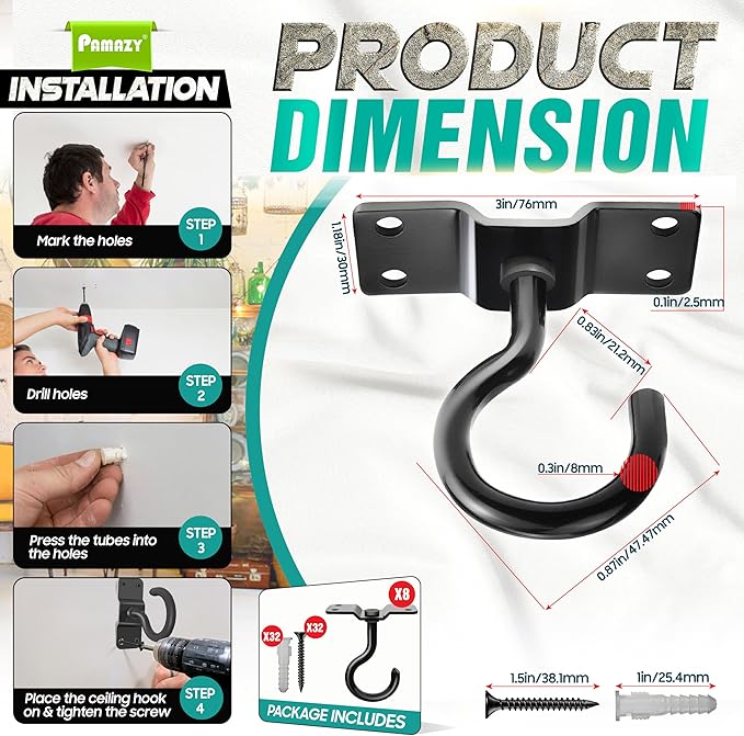 8Pcs 200LBS Rotatable Ceiling Hooks - Image 5
