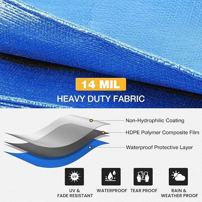Tarp 10x12 Feet 14 Mil Heavy Duty Waterproof Tarp, Large Multipurpose Cover - Image 5