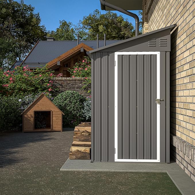 4x8 FT Outdoor Storage Shed, Lean to Metal Shed W/Floor Included, Garden - Image 4
