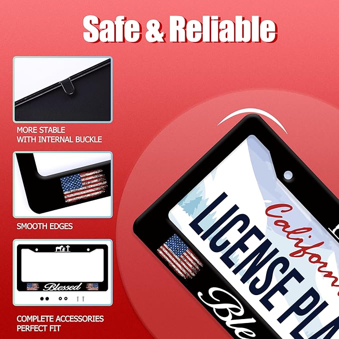 Blessed American Flag License Plate Frame Cross Pray - Image 2