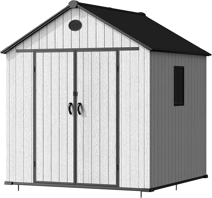 7.3x7.3 FT Resin Outdoor Storage Shed Large, 376 Cuft Garden Tool Sheds & - Image 2