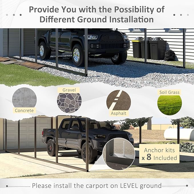 12x20 FT Outdoor Carport with Metal Roof, Heavy Duty Metal Carport Canopy - Image 4