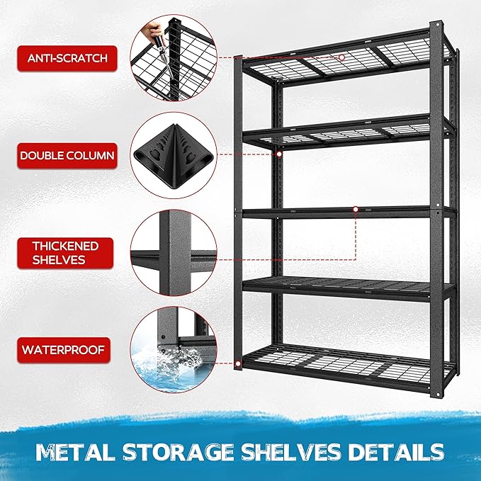 MUPATER 72" H x 47.6" W x 18.1" D Metal Storage Shelves, 5 Tier Shelves and - Image 7