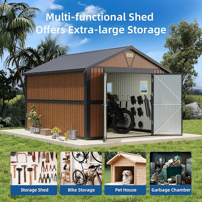 10x12FT Outdoor Storage Shed, Metal Garden Shed - Image 4