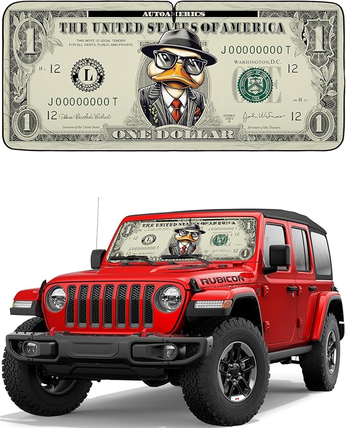 Autoamerics JeepWrangler Dollar Duck 1-Piece Windshield Sun Shade Foldable Car by AutoamericsUS