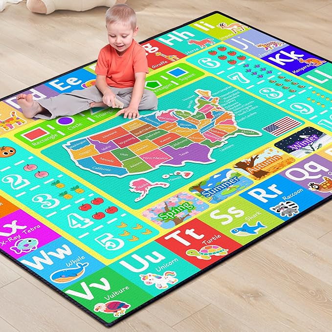 ABC Rug for Kids Playroom, 3x4 Washable Classroom Area Rugs, Educational by Isyorefam