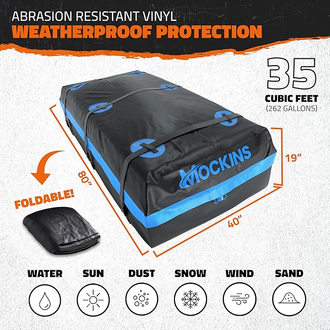 Mockins XL 84"x39"x6" Extendable Roof Rack Cargo Carrier & 35 CuFt Waterproof - Image 5