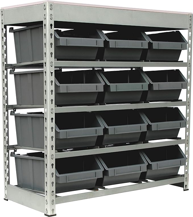 King's Rack Bin Rack Boltless Steel Storage System Organizer w/ 12 Plastic Bins by Unknown
