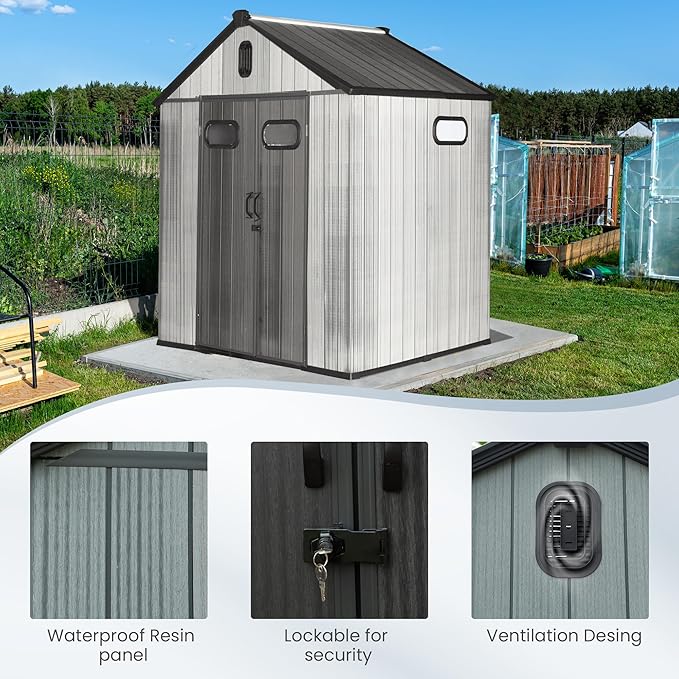 Domi 6x6 FT Outdoor Resin Storage Shed, All-Weather Double-Wall Storage Building - Image 8