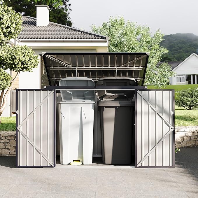 2 Trash Cans Metal Outdoor Storage, 3x6 FT Garbage Bin Storage Shed by RELJOFUM