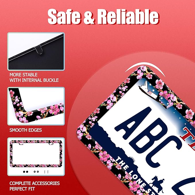 Cherry Blossom License Plate Frame Pink Flowers License Plate Frames Funny - Image 2