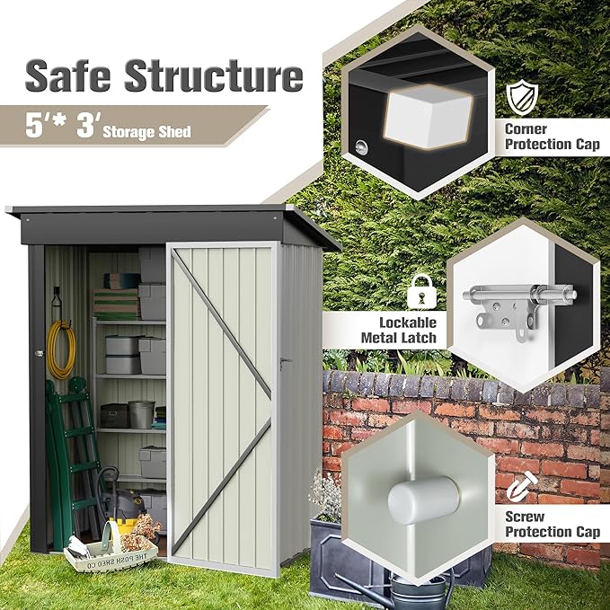 JUMMICO Metal Outdoor Storage Shed 5 x 3 FT Metal Shed - Image 3