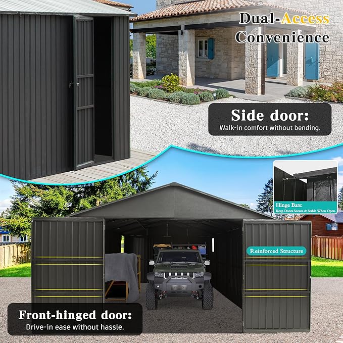 Domi 12x25FT Outdoor Metal Garage Shed, Extra Large Carport - Image 4