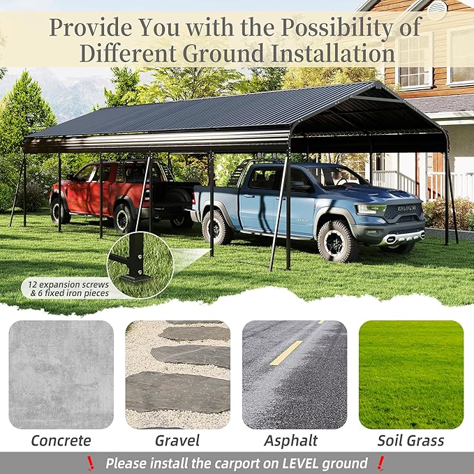 13x26.5 FT Metal Carport, Heavy Duty Car Port Canopy - Image 2
