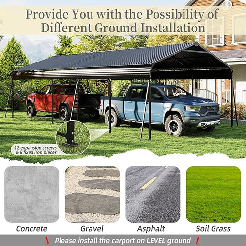 13x26.5 FT Metal Carport, Heavy Duty Car Port Canopy - Image 2