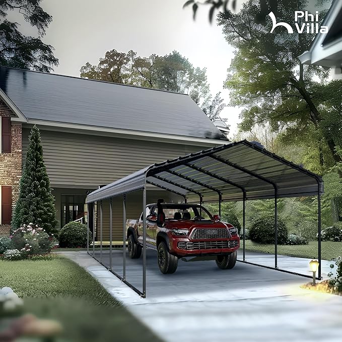 PHI VILLA Outdoor Carport Canopy 12' x 25', Metal Carport Tent Heavy Duty - Image 8