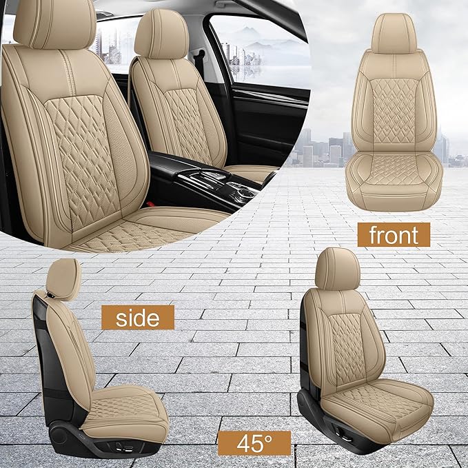 Pariitadin Leather Car Seat Covers Front Pair, Waterproof Breathable Faux - Image 2