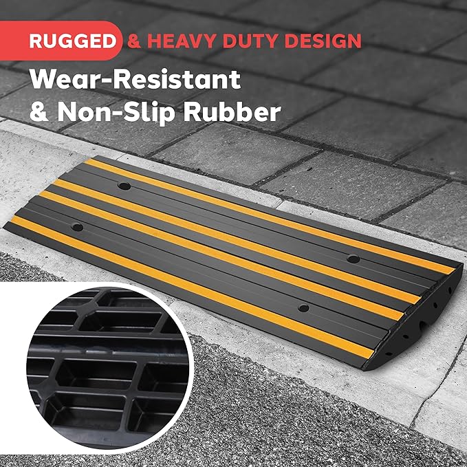 Pyle 4 ft. Rubber Curb Ramp, Non-Slip Threshold Single Ramp - Image 3