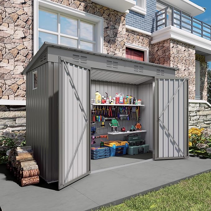 4 x 9 FT Metal Outdoor Storage Shed w/Lockable Door, Lean to Storage Sheds - Image 4
