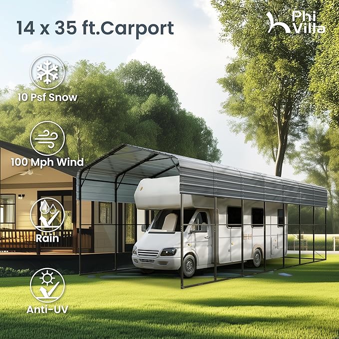 PHI VILLA 35 x 14 ft Heavy Duty Metal Carport - Image 8