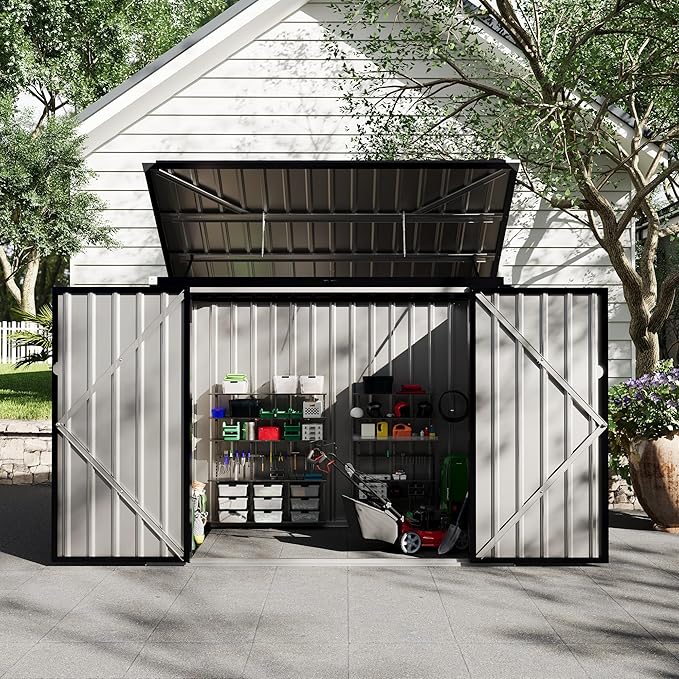 2 Trash Cans Metal Outdoor Storage, 3x6 FT Garbage Bin Storage Shed - Image 9
