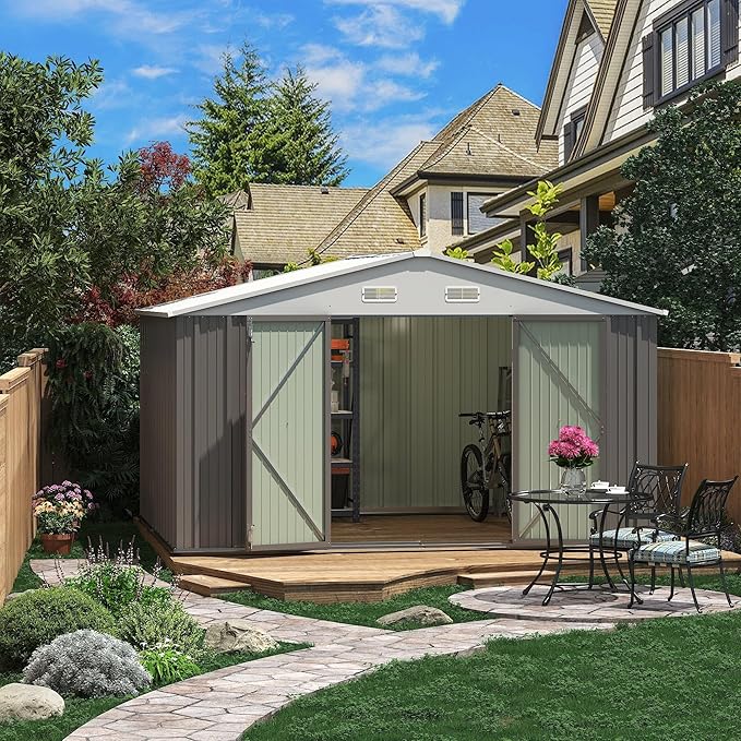 Greesum 10×8FT Outdoor Storage Shed, Metal Patio Storaged Sheds - Image 3