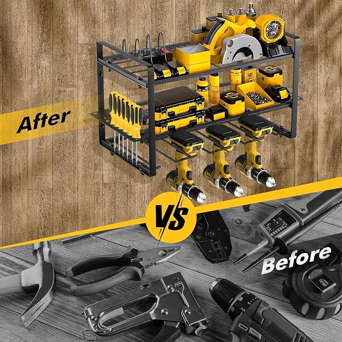 Power Tool Organizer Wall Mount, 2 Pack 3 Layers Garage Wall Shelving, 8 Drill - Image 5
