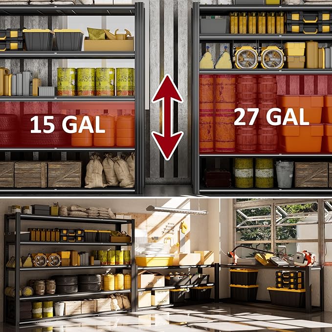 60" W Garage Shelving 5-Tier Storage Shelves Adjustable Metal Shelving Units - Image 6