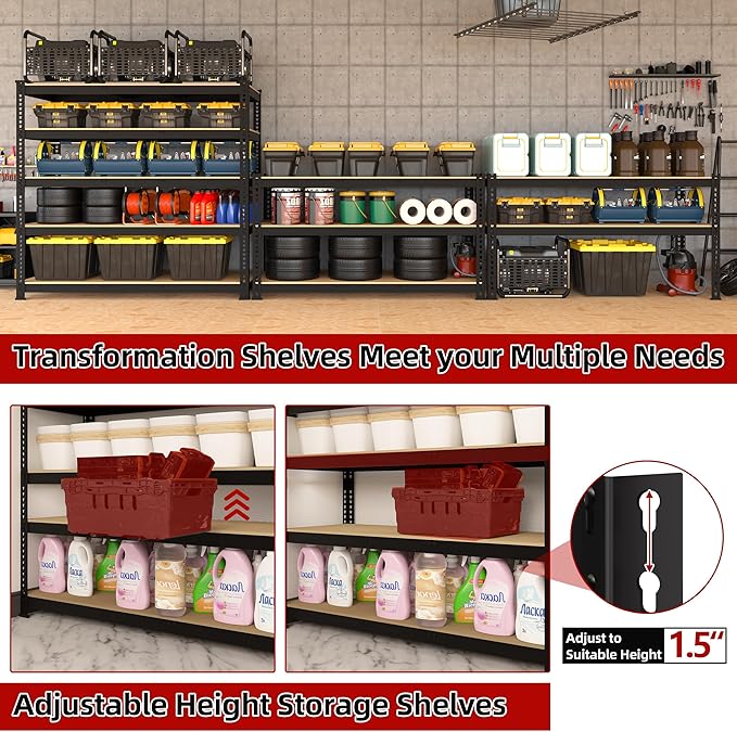 4 Packs 35.5" W x 16" D x 71" H Adjustable Garage Storage Shelves - Image 6