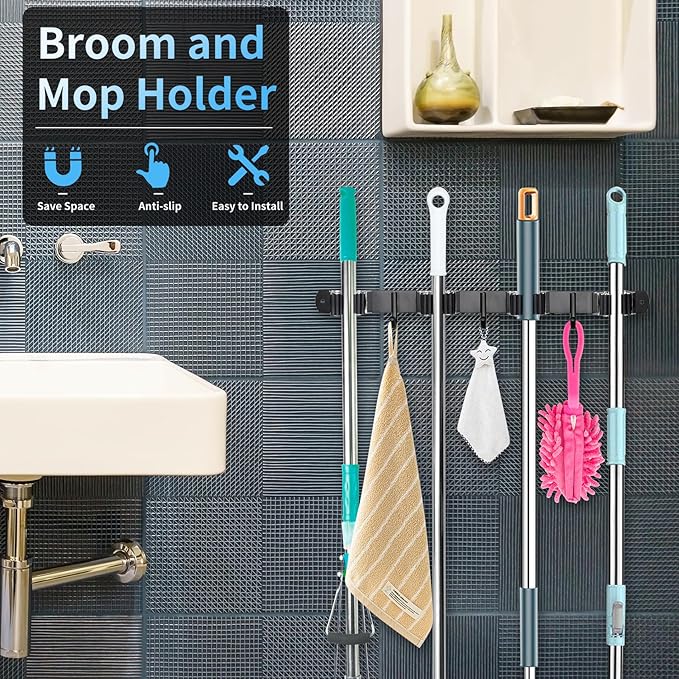 Huryfox Mop and Broom Holder Wall Mounted - Image 2