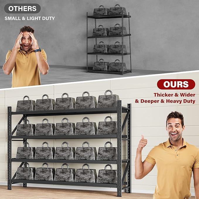 71.3" Wide Heavy Duty Garage Shelving Units, 5000LBS Deep Storage Shelves - Image 8