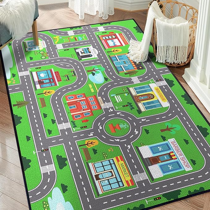 Play Rug for Playroom 3x4 Car Mat Town City Road Map for Boys Bedroom Fun Car by Isyorefam