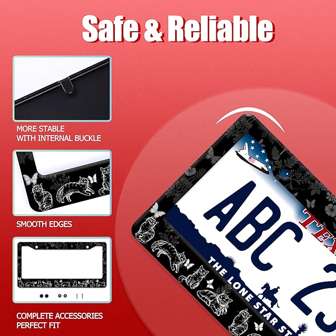 Black White Cat License Plate Frame Butterfly Floral License Plate Frames Funny - Image 2