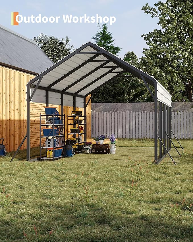 13'x21'x11' Oversized Metal Carport, Steel Heavy Duty Car Ports - Image 8