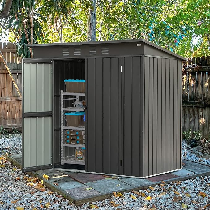 Domi Outdoor 5’ x 3’ Storage Shed, Metal Sheds Tool Storage Slope Roof - Image 7