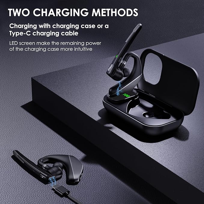 Bluetooth Headset V5.3, 96H Talktime, Wireless Earpiece - Image 5