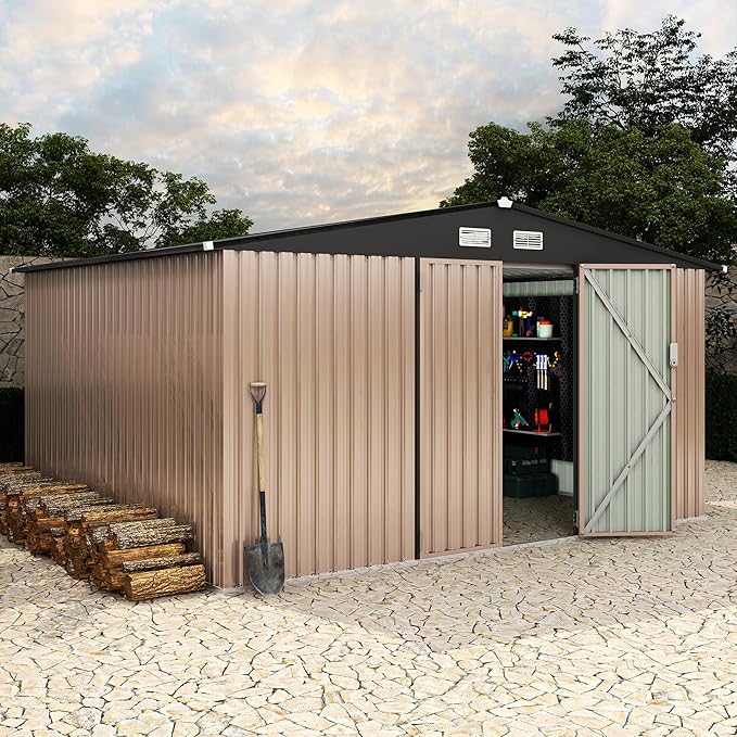 10x12 FT Metal Storage Sheds Outdoor, Metal Yard Sheds Garden Shed Kit by RELJOFUM