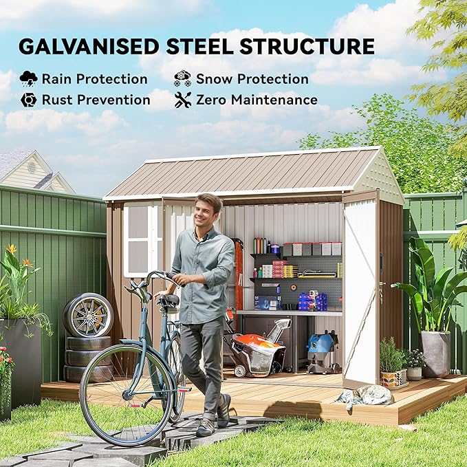 Outsunny 8' x 6' Outdoor Storage Shed, Metal Garden Shed - Image 3