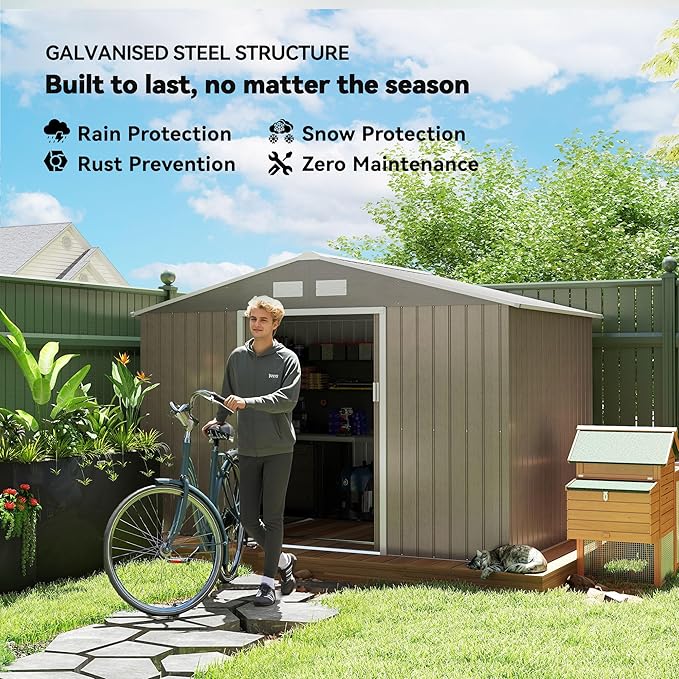 Outsunny 9' x 6' Outdoor Storage Shed, Garden Tool Metal Shed - Image 3