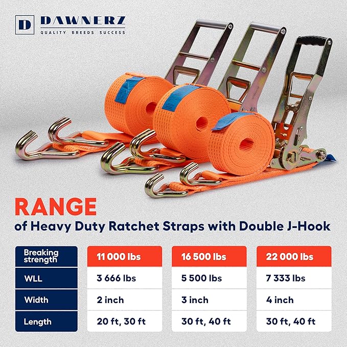 3 inch Ratchet Straps 40 ft Double Wire J Hook Tie Down - Image 9