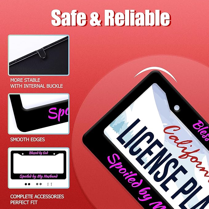Blessed by God Spoiled by My Husband License Plate Frame Funny Texts License - Image 2