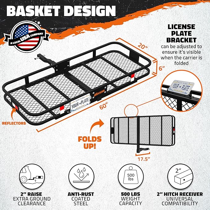 Mockins 60"x20"x6" Heavy Duty Trailer Hitch Cargo Carrier w/License Plate - Image 2